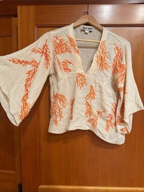 Jayli Cream Flowy Kimono Sleeve Coral Tunic